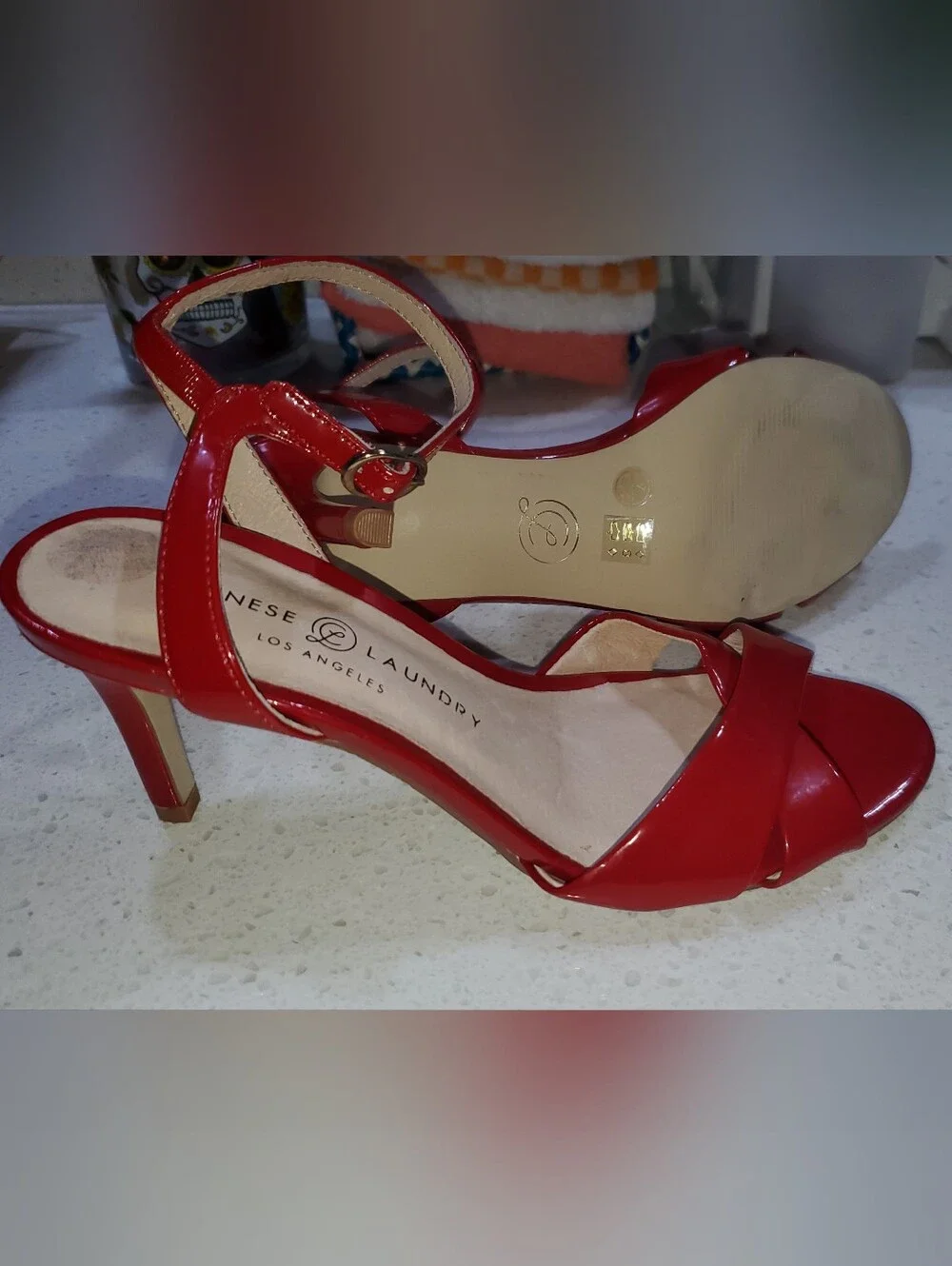 Chinese Laundry Glossy Red Crisscross Ankle-Strap Heels